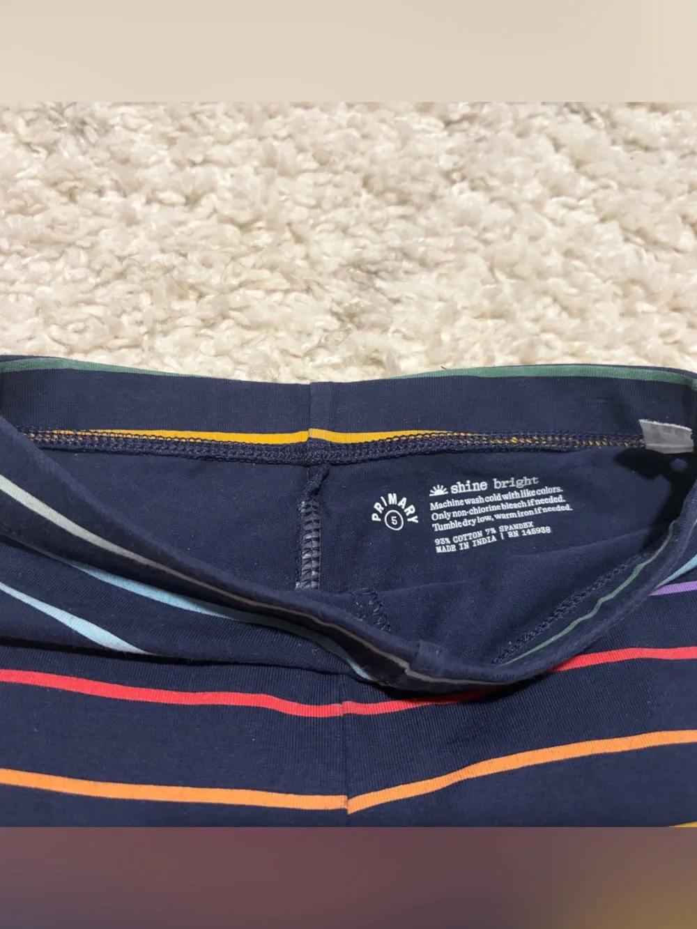 Primary Girls Navy Leggings with Rainbow Stripes, size 5